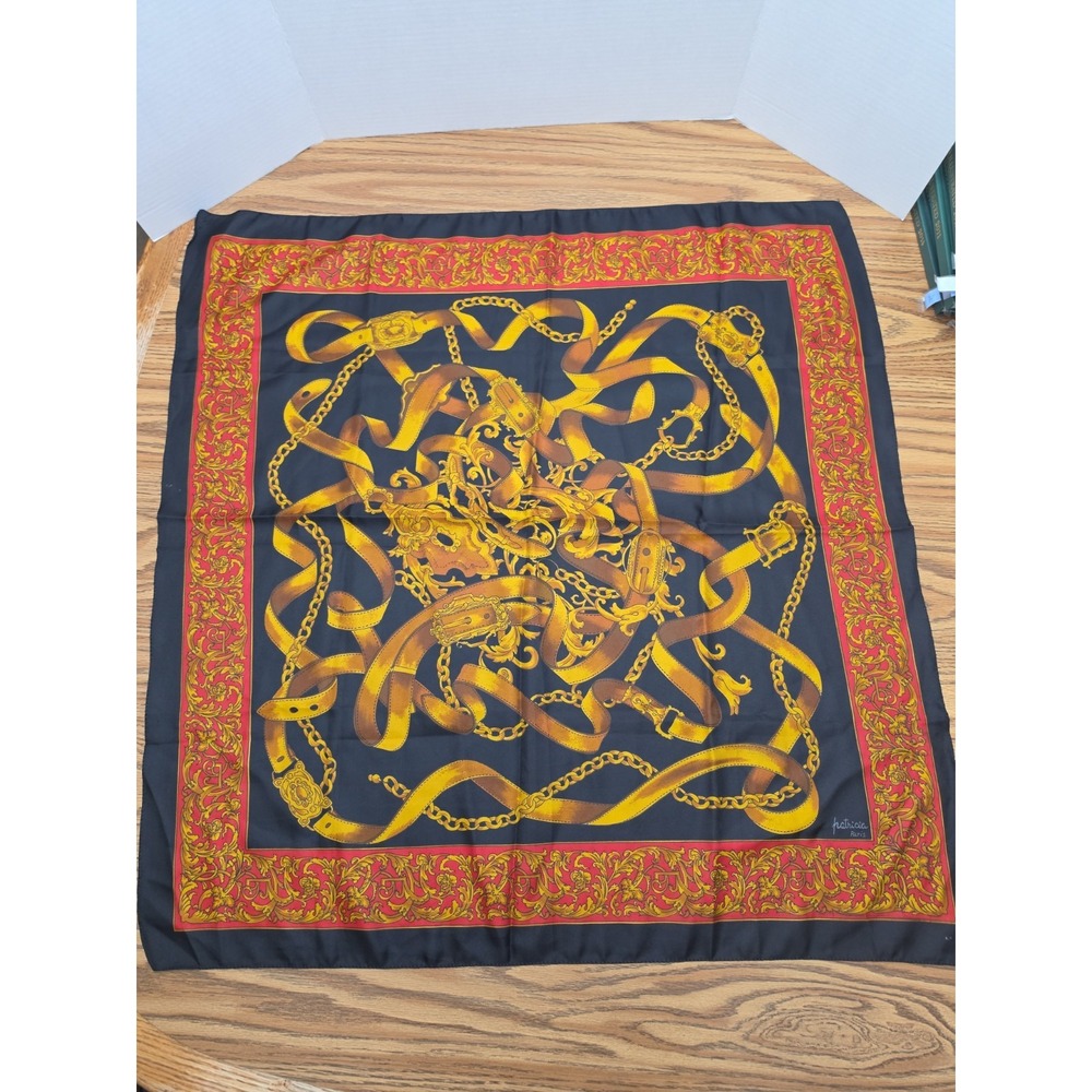 Vintage Patricia Lahmy of Paris silk equestrian style square scarf